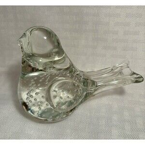 Art Glass Hand Blown Controlled Bubbles Paperweight Bird Figurine